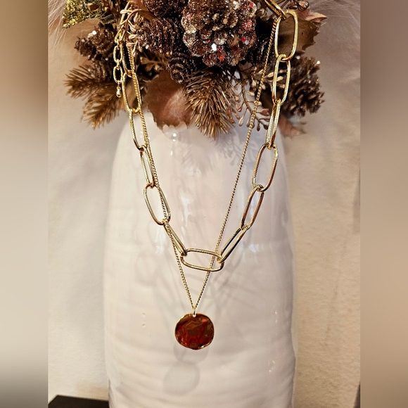 ADORNIA Gold plated large chain & coin layered Necklace. - Picture 3 of 4